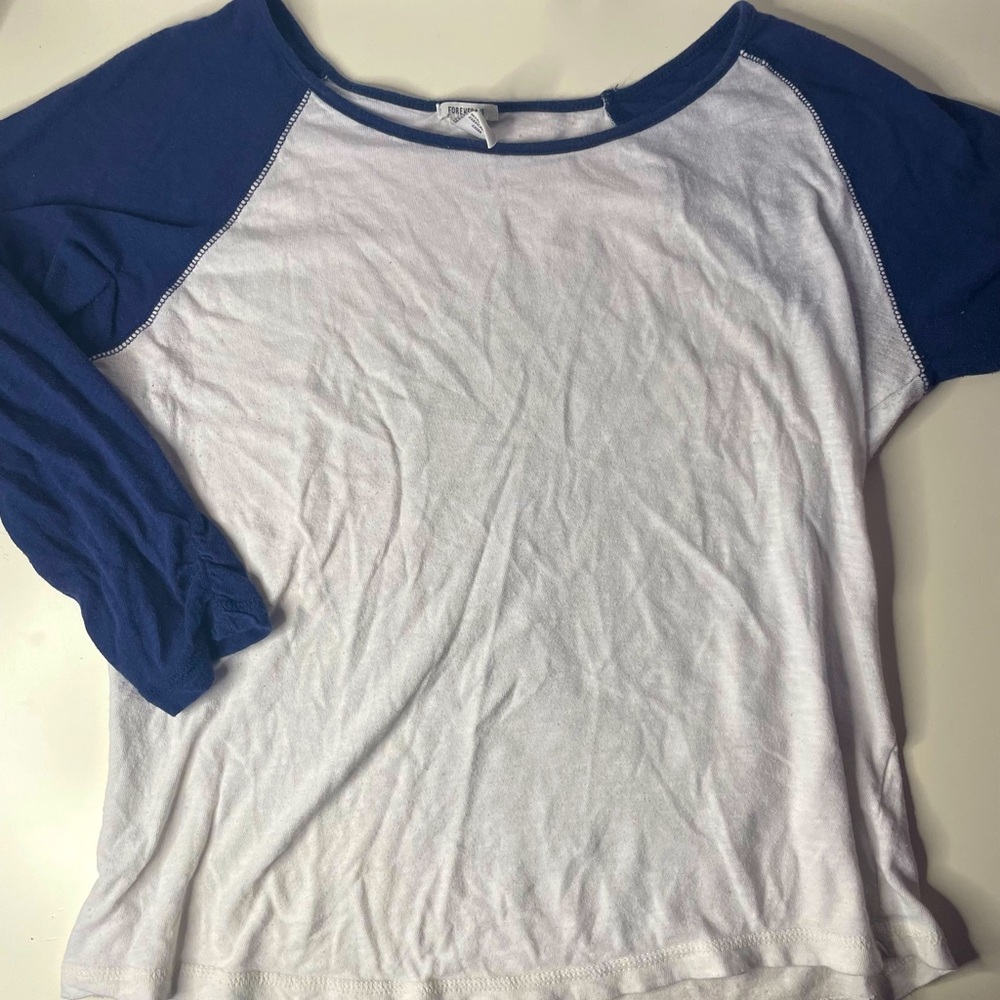 Forever 21 Mid Sleeved Collar Shirt: Blue & White